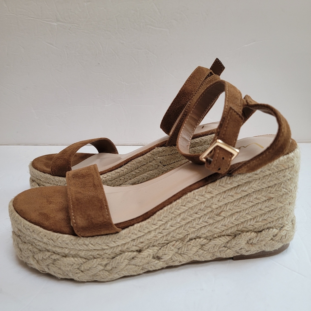 Lulus Brown Suede Espadrille Wedge Sandals Size 8
